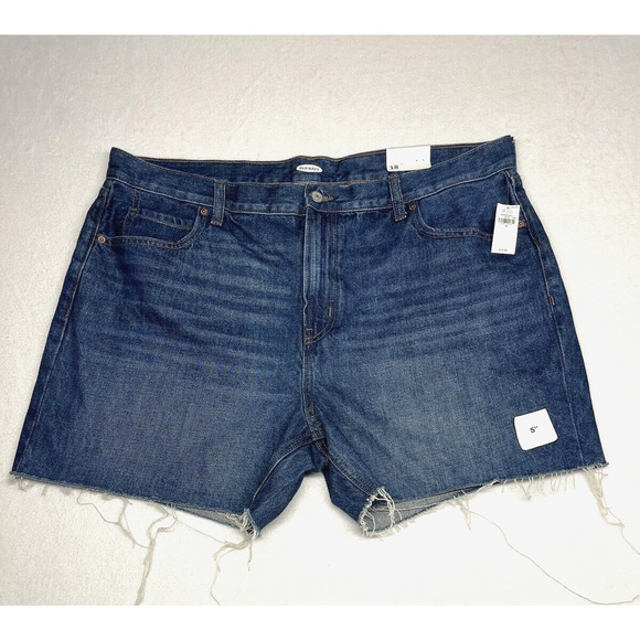Old Navy High Rise Raw Hem Denim Shorts Medium Wash Blue Plus Size 18 New - Picture 1 of 15
